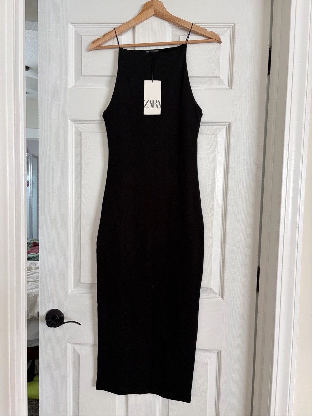 Zara Black Spaghetti-Strap Midi Dress